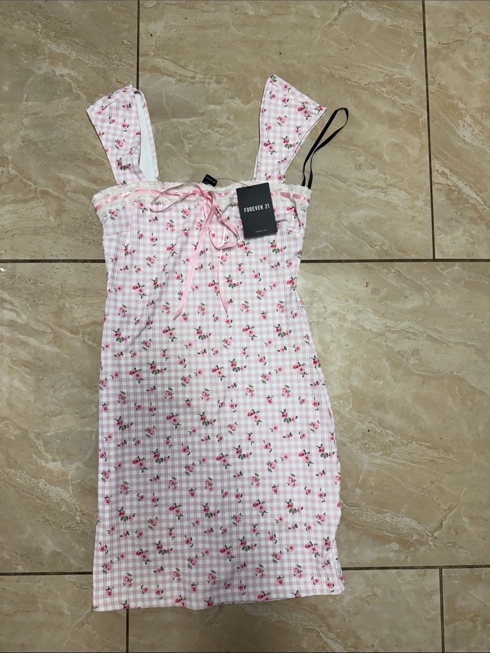 Forever 21 Pink Floral Gingham Sundress